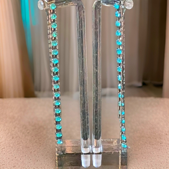 American Vintage Jewelry - Sky blue rhinestone drop fridge earrings early 2000s
